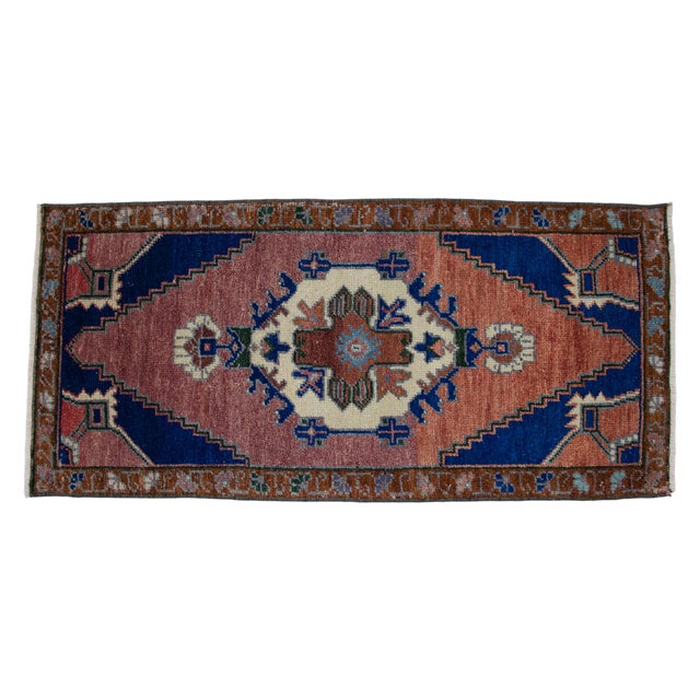 1970s 1970s Hand Knotted Turkish Small Rug Decorative Mat for Bathroom - Kitchen and Entryway- 18'' X 39'' For Sale - Image 5 of 14