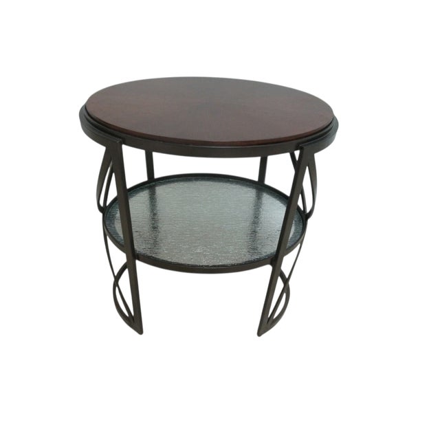 1990s 1990s Attributed to Stanley Furniture Modern Cherry Iron Land End Table Shelf Display For Sale - Image 5 of 11