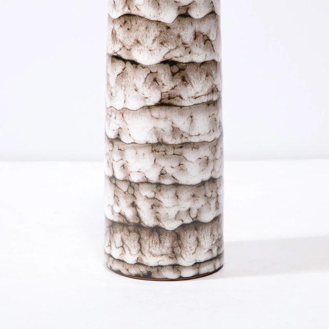 Mid-Century Modern Mid-Century Modernist White and Earth Toned Ceramic Vase With Banded Detailing For Sale - Image 3 of 13