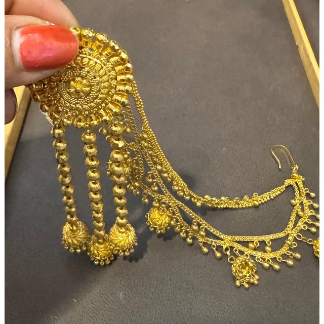 Vintage 22K Gold Drop Earrings with 'Attached' Champasaralu / Ear Chains, 72 GM For Sale - Image 12 of 18