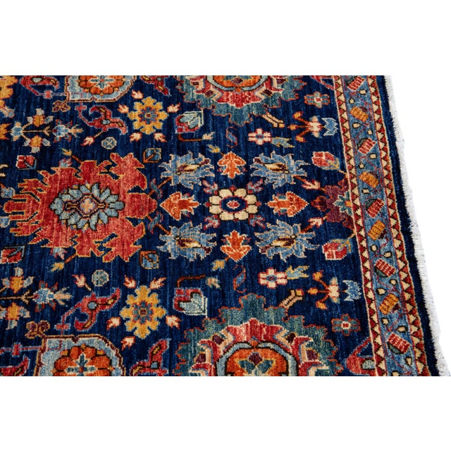 Textile Modern Bidjar Style Handmade Floral Designed Blue Scatter Wool Rug For Sale - Image 7 of 10