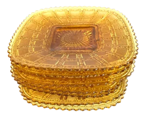 Vintage Imperial Beaded Amber Glass Luncheon Plates Set-7