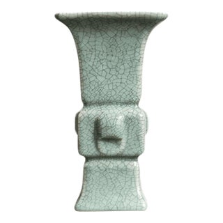 Chinese Ceramic Vase,Guan Ware Crackle Glaze Celadon Porcelain Square Huagu Vase For Sale