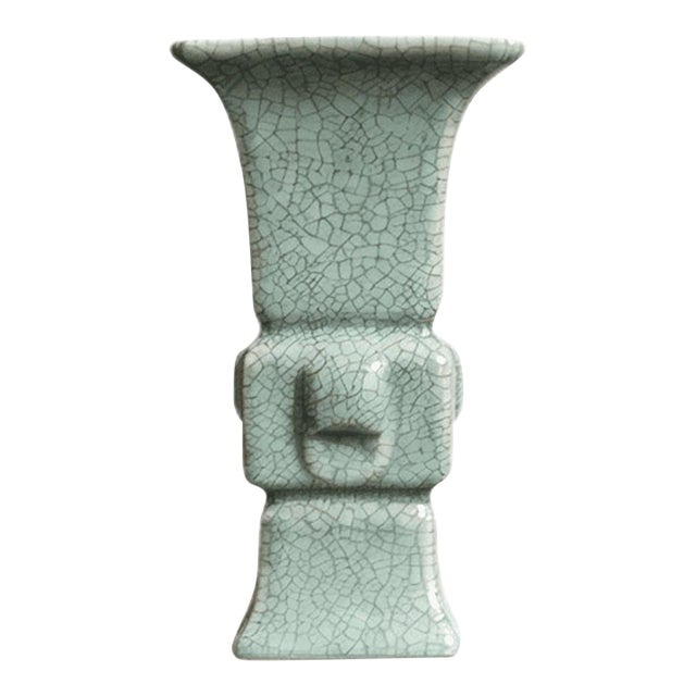 Chinese Ceramic Vase,Guan Ware Crackle Glaze Celadon Porcelain Square Huagu Vase For Sale