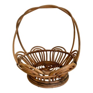 Vintage Bentwood Rattan Basket With Handle For Sale