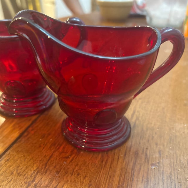 American of Martinsville 1930s New Martinsville Moondrops Ruby Cream and Sugar For Sale - Image 4 of 4