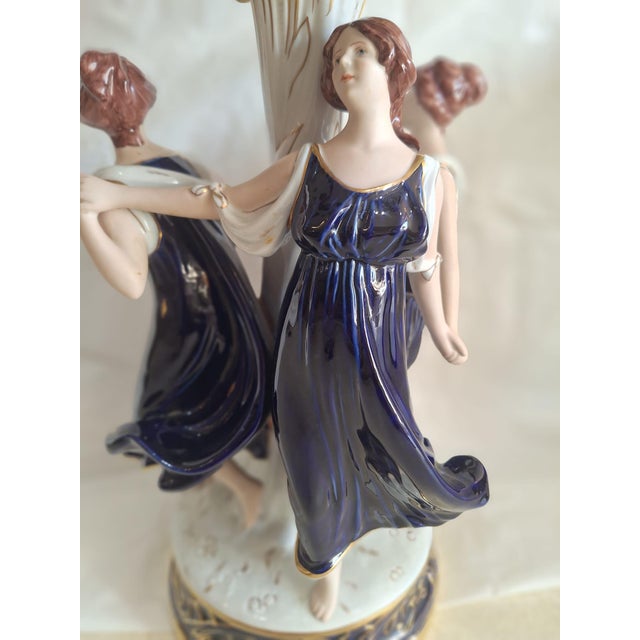 Neoclassical Vintage Neoclassical Porcelain Figural Compote – Cobalt & Gilt For Sale - Image 3 of 9