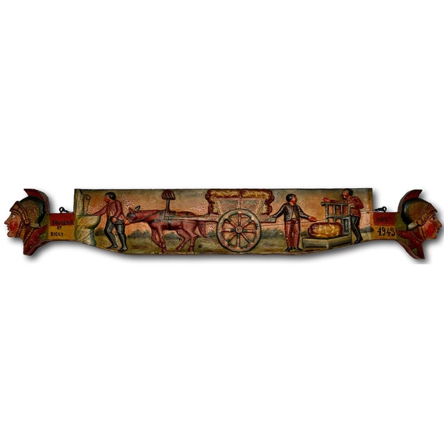 Outstanding Large Antique Hand Carved & Beautifully Painted Wood Italian Sicilian Donkey Cart Relic Fragment - 36 Inches Long For Sale - Image 15 of 18