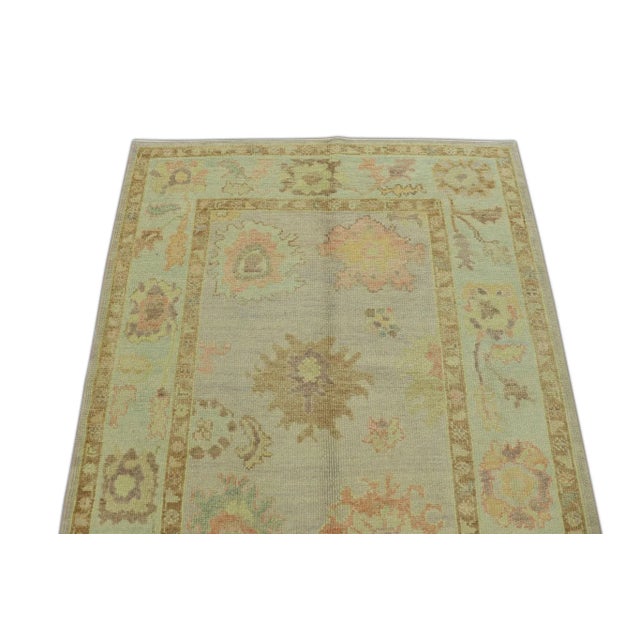 Modern Pink Multicolor Handwoven Turkish Oushak Rug 4'3" X 5'6" For Sale - Image 3 of 5