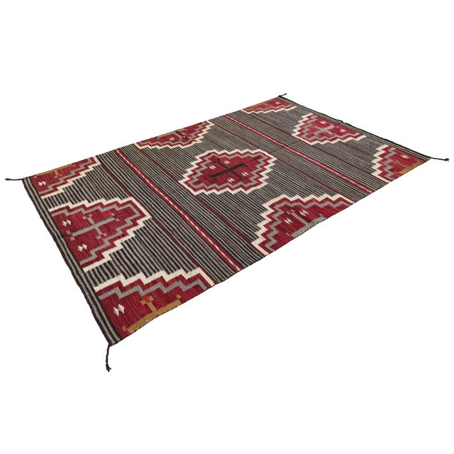 Modern Navajo-Style Hand-Woven Wool Rug With Geometric Terraced Medallions For Sale - Image 10 of 10
