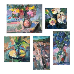 Collection of 5 Impressionist Floral Fauna Paintings by Jose Trujillo, 2019