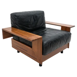 Mid-Century Modern Wood & Leather Armchair in the Style of Tobia Scarpa, 1960s