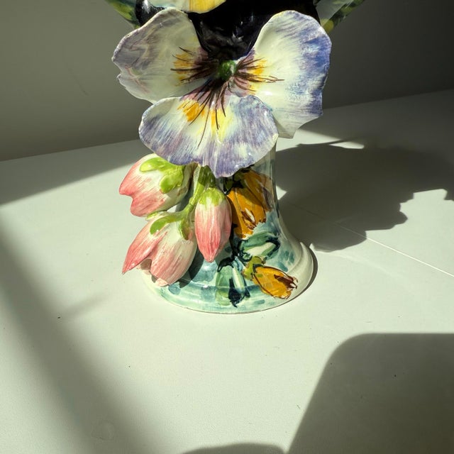 Mid 20th Century Italian Majolica Hand Painted Floral and Tulip Basket Vase For Sale - Image 9 of 12