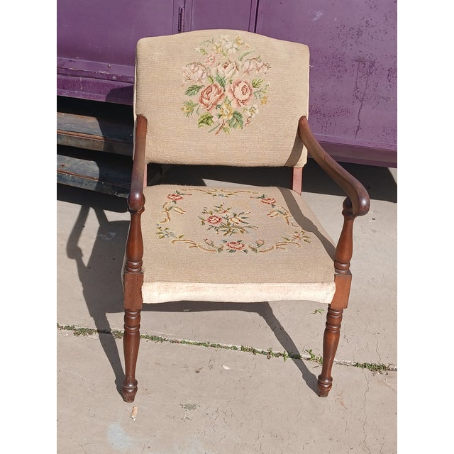 Antique Victorian Needlepoint Armchair Floral Tapestry Accent Chair For Sale - Image 16 of 16