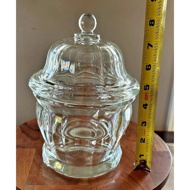Mid 20th Century Indiana Glass Paneled Clear Apothecary Jar 8½" – Heavy Pressed Glass W/ Lid For Sale In Panama City, FL - Image 6 of 6
