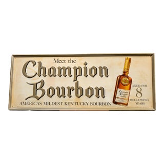 1960s Champion Bourbon Embossed Lithographed Tin Advertising Sign For Sale