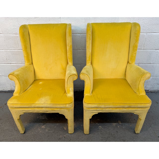 Pair of Vintage Hollywood Regency Style Wingback Armchairs by Beachley For Sale - Image 4 of 15
