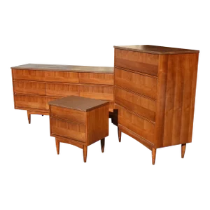 Vintage Mid Century Modern Dresser & Tallboy Dresser & Nightstand Bedroom Furn.