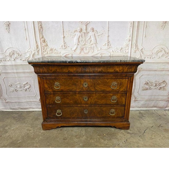 Antique French Louis Philippe Burl Walnut Commode-Marble Top For Sale - Image 4 of 15