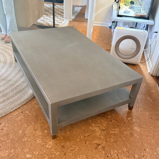 Restoration Hardware Graydon Shagreen Coffee Table With Brass Feet For Sale In Washington DC - Image 6 of 10