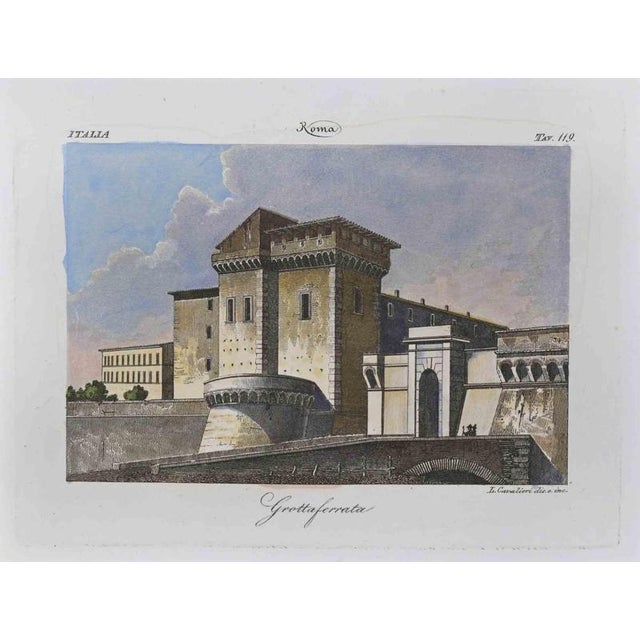 Grottaferrata, Rome is an etching on paper, realized by the Italian engraver L. Cavalieri in the 19th century. Signed on...