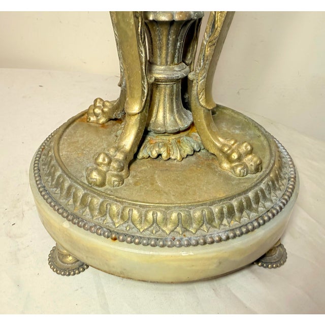 Large Antique Ornate Hand Carved Figural Alabaster Cast Iron Electric Table Lamp For Sale - Image 4 of 13