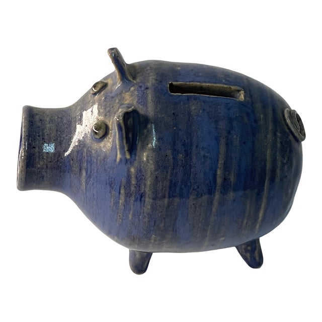 1980s Blue Pig Ceramic Piggy Bank For Sale