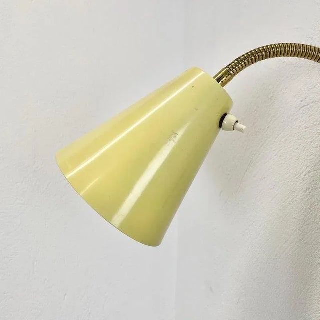 Vintage Italian Adjustable Yellow Metal and Brass Wall Light In the style of Stilnovo and Gio Ponti, 1950 For Sale - Image 3 of 17