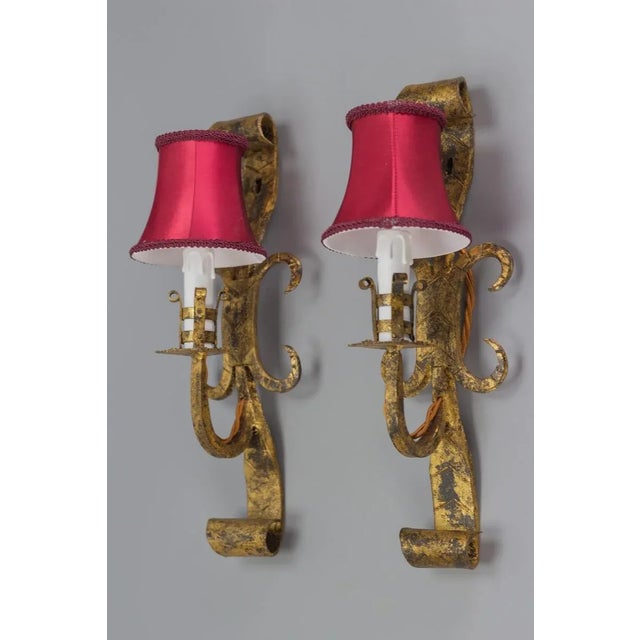 Gothic Revival Gilt Wrought Iron Sconces, Set of 2 For Sale - Image 4 of 18