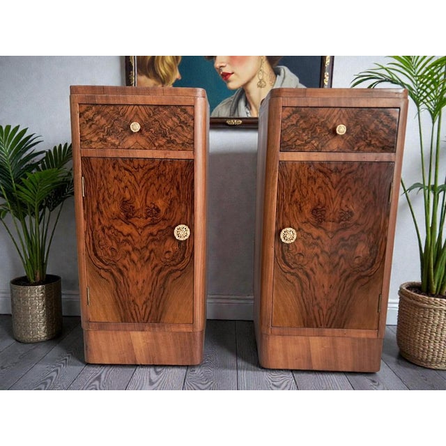 Art Deco Bedside Cabinets in Walnut, 1930, Set of 2 For Sale - Image 11 of 18