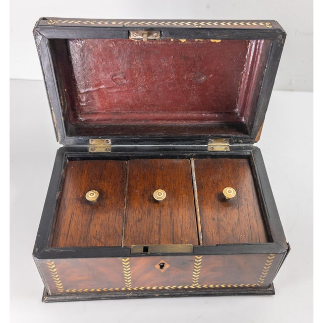 Brown 19th Century English Regency Sarcophagus Form Tea Caddy Box With Inlay For Sale - Image 8 of 14