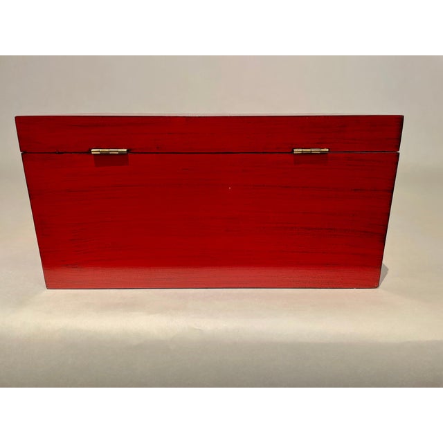 Chinese Red Lacquered Box With Brass Mounts, Mid 20th Century For Sale - Image 4 of 12