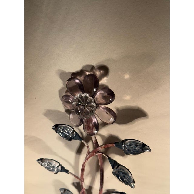 Wall Lights with Crystal Glass Flowers and Marbled Metal attributed to Maison Baguès, 1950s, Set of 2 For Sale - Image 12 of 15