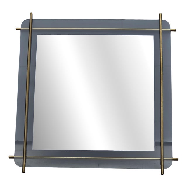 Square Mirror in Tubular Brass from Zevi, 1970s For Sale