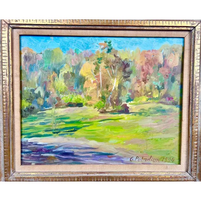 Oil on canvas landscape painting by Armenian-American artist Girair Poladian, signed and dated 1994 on the front lower...