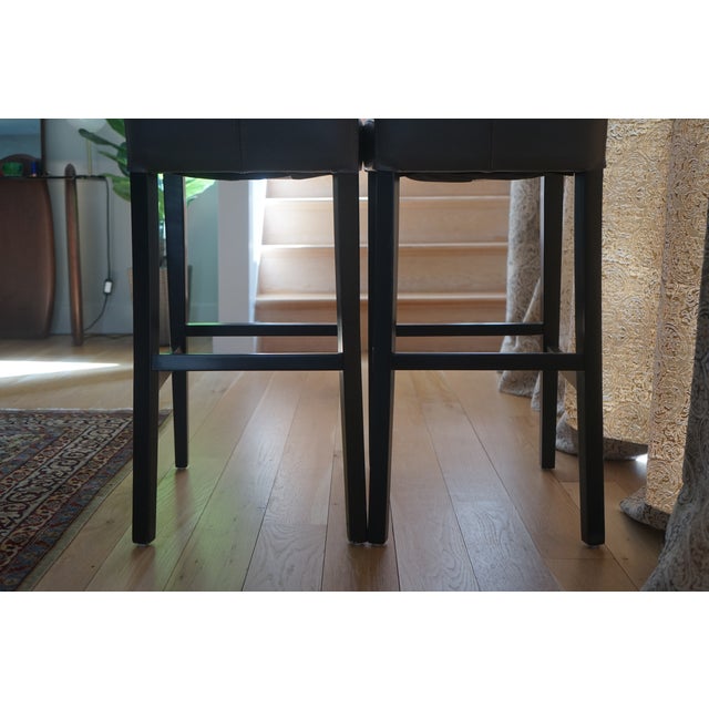 Crate & Barrel Lowe Smoke Grey Leather Counter Stool With Ebony Wood Legs For Sale - Image 4 of 5