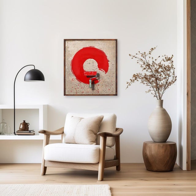 Red Tremendous! - Surrealist Red Paint Brush Circle Pop Art on Canvas Original Artwork by Carl Smith For Sale - Image 8 of 9