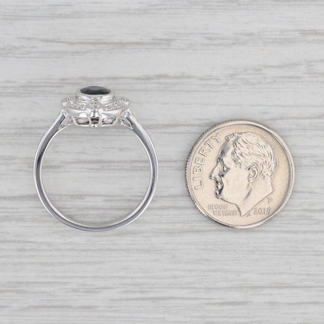 Metal New Beverley K 0.95ctw Sapphire Diamond Halo Ring 14k Gold Engagement Size 7.25 For Sale - Image 7 of 8