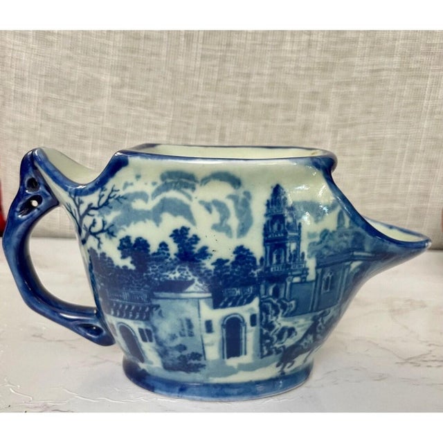 Antique Flow Blue Shaving Mug – Victoria Ware English Ironstone Transferware For Sale - Image 9 of 9