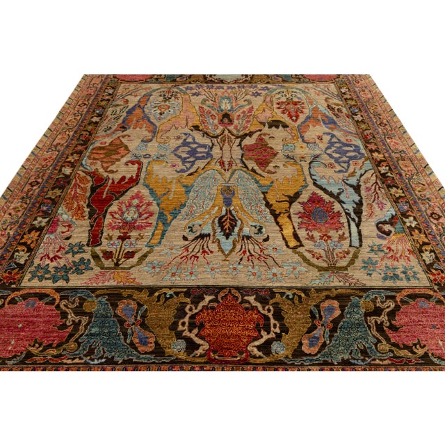8x10 Vibrant Modern Bidjar Style Abstract Floral Wool Area Rug in Beige For Sale - Image 10 of 11