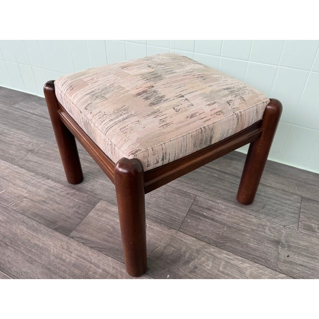 Small Vintage Upholstered Wooden Ottoman, 1970s For Sale - Image 4 of 12