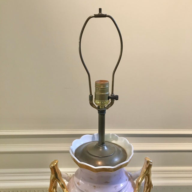 Antique Pink, White, Pastel Colored Urn Form Lamp, With Gold Highlights For Sale - Image 4 of 10