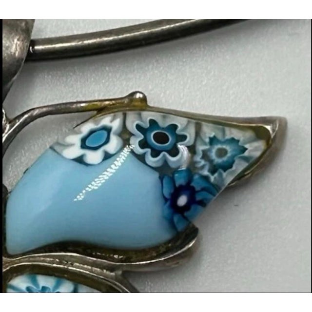 1990s Sterling Alan K Millefiori Murano Glass Butterfly Pendant Omega Necklace 925 Silver For Sale - Image 5 of 5