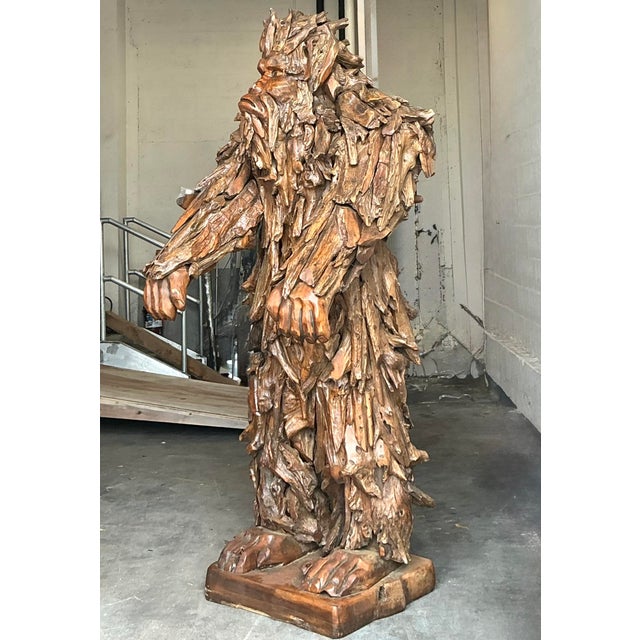 Rustic Vintage Boho Monumental Hand Carved Sasquatch Sculpture For Sale - Image 3 of 6