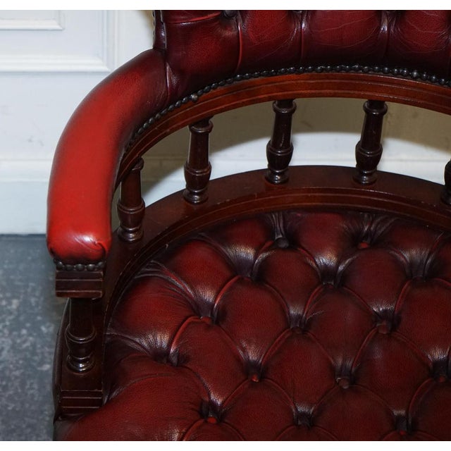 Animal Skin Burgundy Chesterfield Leather Captains Swivel Desk Chair, 1950s For Sale - Image 7 of 14
