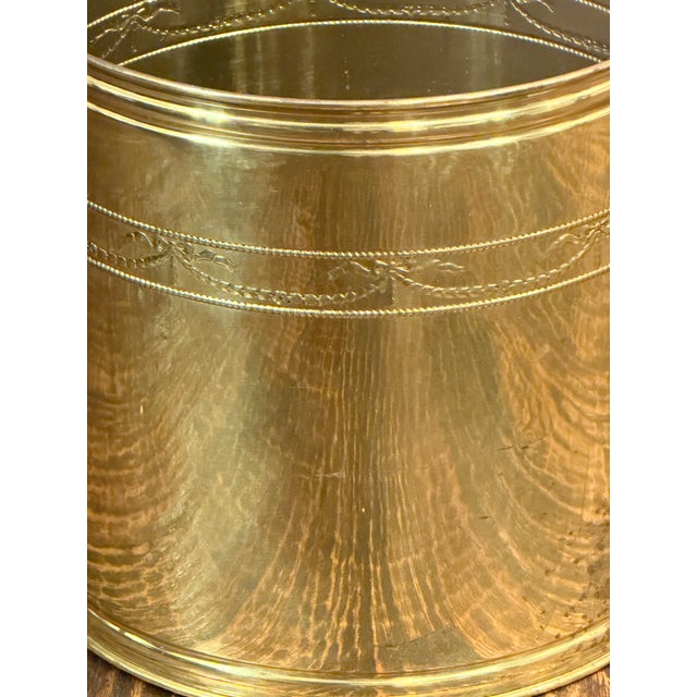 Vintage English Oversized Brass Jardinière Cachepot With Bow & Garland Detail For Sale - Image 9 of 14