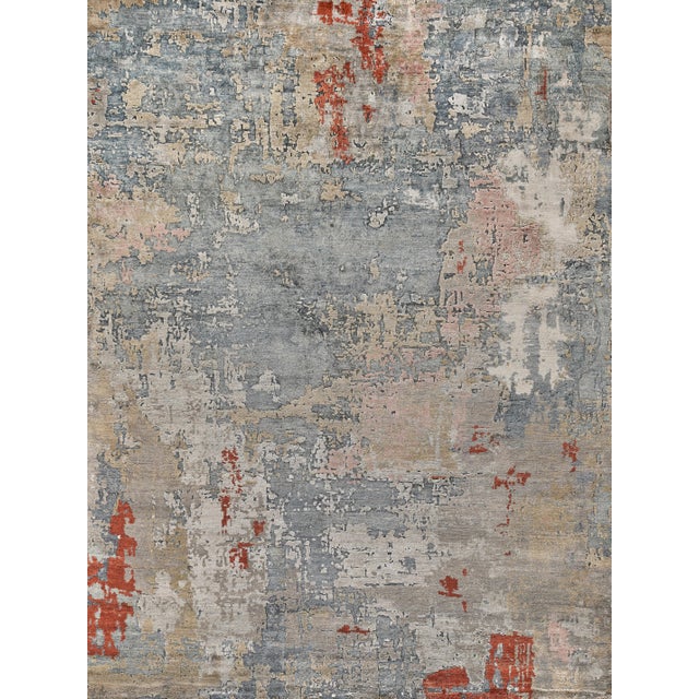 Wood Exquisite Rugs Laureno Hand-Knotted Bamboo Silk & Cotton Blue/Multi Rug-6'X9' For Sale - Image 7 of 7