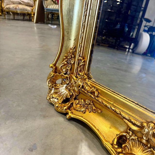 French Baroque Wall Mirror – Ornate Gold Leaf Frame For Sale - Image 4 of 6