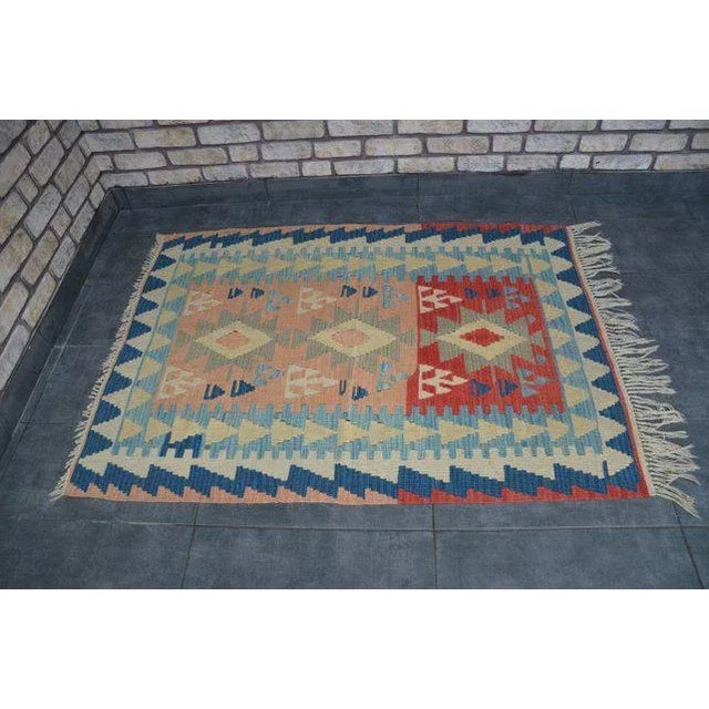 Textile 1960's Vintage Turkish Wool Kilim Rug- 3′8″ × 5′1″ For Sale - Image 7 of 11