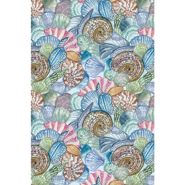 Coastal Shell of a Good Time Grasscloth Wallpaper by House Party | Ocean Blue | 6 Yards For Sale - Image 3 of 8